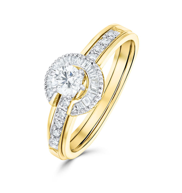 Diamond 0.65ct And 9K Gold Solitaire Ring with Shoulders